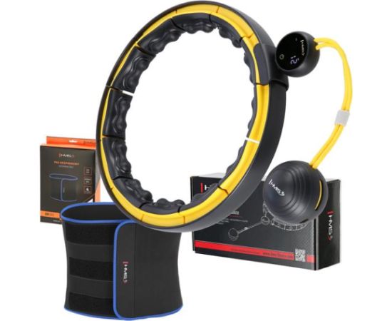 Komplekts SET HULA HOOP MAGNETIC BLACK/YELLOW HHM21 WITH WEIGHT + COUNTER HMS + SLIMMING BELT BR1313