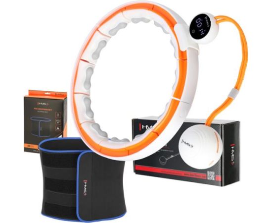 Komplekts SET HULA HOOP MAGNETIC WHITE/ORANGE HHM21 WITH WEIGHT + COUNTER HMS + SLIMMING BELT BR1313