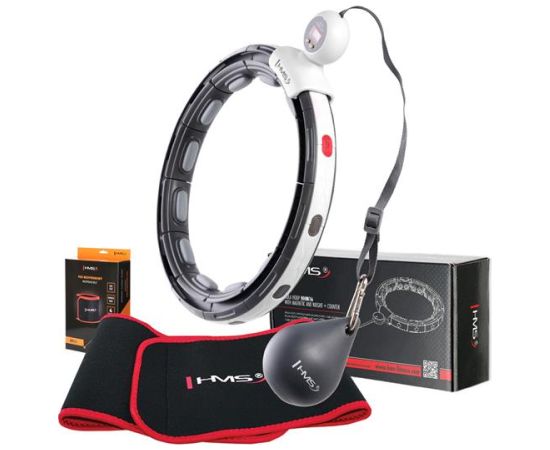 Komplekts SET HULA HOOP MAGNETIC BLACK HHM15 WITH WEIGHT + COUNTER HMS + WAIST SUPPORT BR163 RED