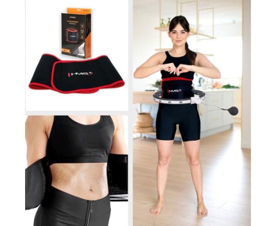 Komplekts SET HULA HOOP MAGNETIC BLACK HHM15 WITH WEIGHT + COUNTER HMS + WAIST SUPPORT BR163 RED