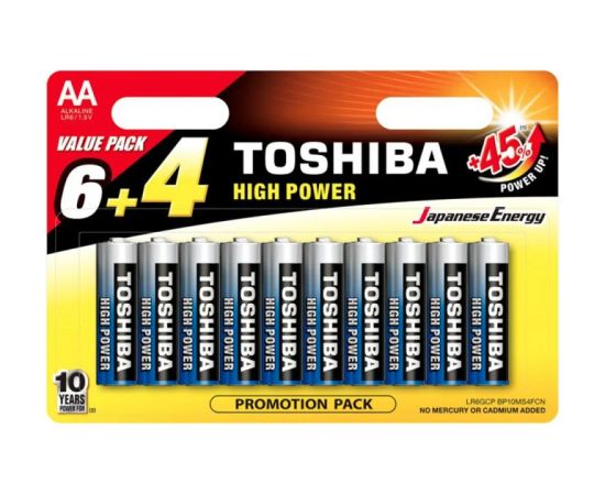 TOSHIBA AA alkaline baterijas 10 iepakojumā