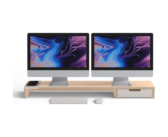 POUT EYES9 - All-in-one wireless charging & hub station for dual monitors, Deep White