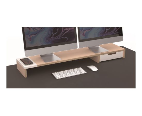 POUT EYES9 - All-in-one wireless charging & hub station for dual monitors, Deep White