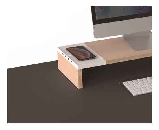 POUT EYES9 - All-in-one wireless charging & hub station for dual monitors, Deep White