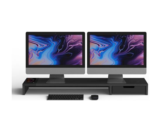 POUT EYES9 - All-in-one wireless charging & hub station for dual monitors, Maple Black