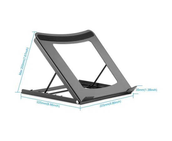 Manhattan Laptop and Tablet Stand, Adjustable (5 positions), Suitable for all tablets and laptops up to 15.6", Portable and Lightweight, Steel, Black, Lifetime Warranty