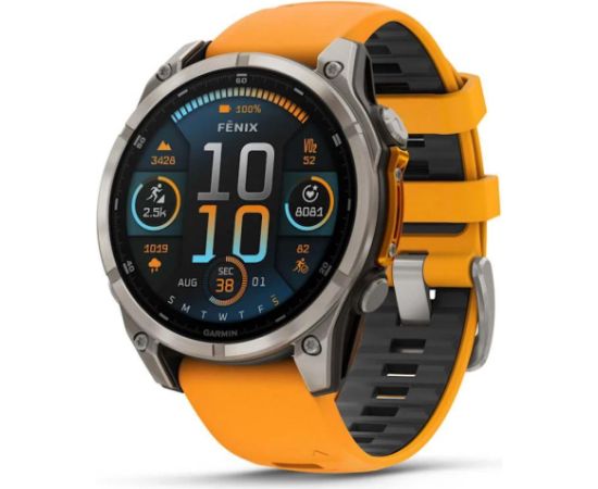 GARMIN Fenix 8 47 mm, AMOLED, Sapphire Titanium with Spark Orange/Graphite Silicone Band