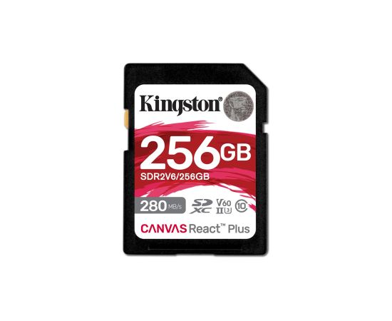 Kingston Technology 256GB Canvas React Plus SDXC UHS-II 280R/150W U3 V60 for Full HD/4K