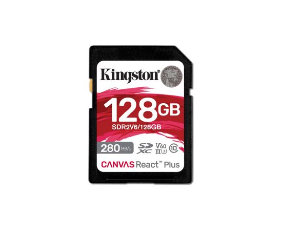 Kingston Technology 128GB Canvas React Plus SDXC UHS-II 280R/100W U3 V60 for Full HD/4K