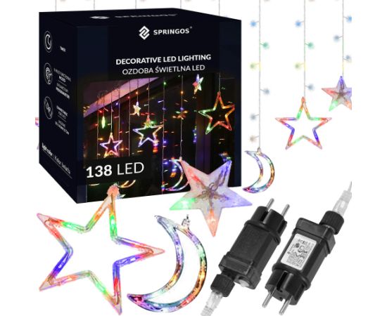 Gaismas aizkars 138 Led vītnes zvaigznes pavadoņi Springos CL4135