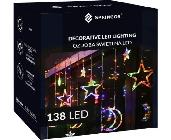 Gaismas aizkars 138 Led vītnes zvaigznes pavadoņi Springos CL4135