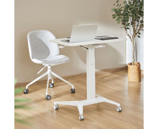 Maclean MC-453 W Mobile Laptop Desk with Pneumatic Height Adjustment, Laptop Table with Wheels, 80 x 52 cm, Max. 8 kg, Height Adjustable Max. 109 cm (White)