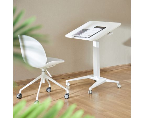 Maclean MC-453 W Mobile Laptop Desk with Pneumatic Height Adjustment, Laptop Table with Wheels, 80 x 52 cm, Max. 8 kg, Height Adjustable Max. 109 cm (White)