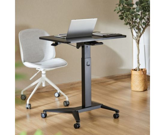 Maclean MC-453 B Mobile Laptop Desk with Pneumatic Height Adjustment, Laptop Table with Wheels, 80 x 52 cm, Max. 8 kg, Height Adjustable Max. 109 cm (Black)