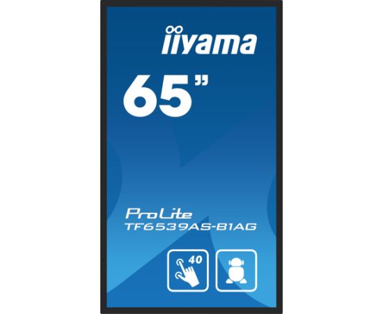 Monitor iiyama iiyama TF6539AS-B1AG signage display Płaski panel Digital Signage 163,8 cm (64.5") LED 500 cd/m 4K Ultra HD Czarny Ekran dotykowy Procesor wbudowany Android 24/7