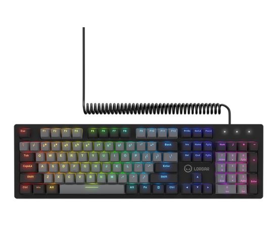 LORGAR Azar 514, Wired mechanical gaming keyboard, RGB backlight, 1680000 colour variations, 18 modes, keys number: 104, 50M clicks, linear dream switches, spring cable up to 3.4m, ABS plastic+metal, magnetic cover, 450*136*39mm, 1.17kg, black, EN layout