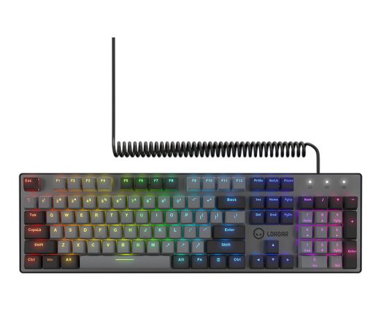 LORGAR Azar 514, Wired mechanical gaming keyboard, RGB backlight, 1680000 colour variations, 18 modes, keys number: 104, 50M clicks, linear dream switches, spring cable up to 3.4m, ABS plastic+metal, magnetic cover, 450*136*39mm, 1.17kg, black, EN layout