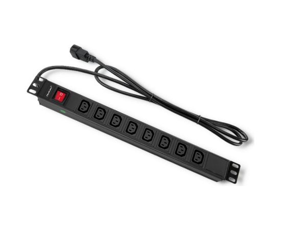 Qoltec 53998 Power strip for RACK 19" | 1U | 10A | PDU | 8xIEC C13 | 2m