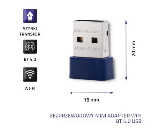 Qoltec 57007 Wireless Mini Bluetooth USB WiFi Adapter