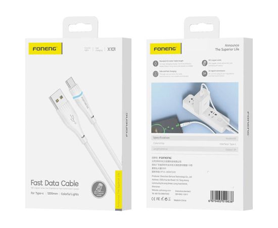 USB-A to USB-C cable Foneng X101 3A, 1.2m (white)