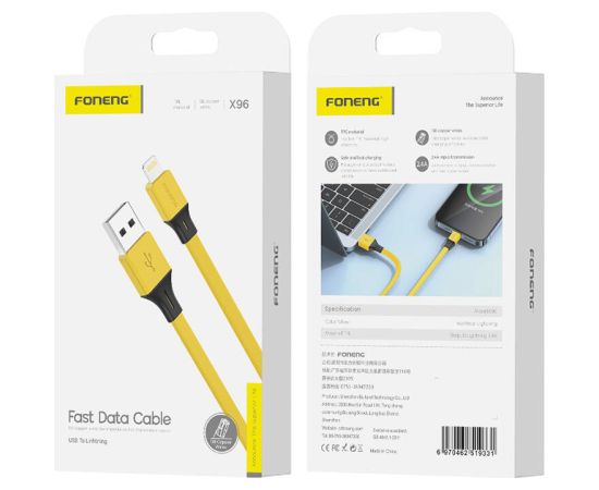 Foneng X96 USB-A to Lightning cable 2.4A, 1m (yellow)