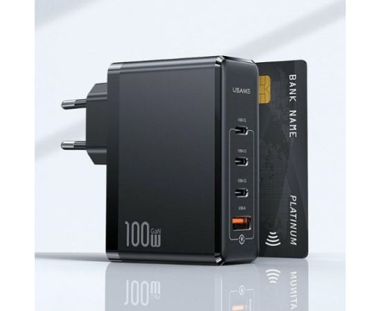 USAMS Ład. siec. 3xUSB-C+1xUSB GaN 100W T50 PD (only head) Fast Charging czarny|black CC163TC01 (US-CC163)