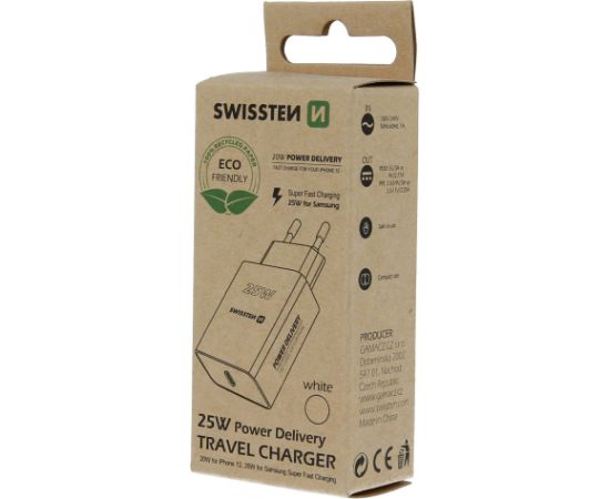 Swissten PD 3арядное устройство 25W USB-C (ECO PACK)