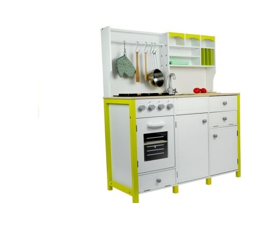 Import Leantoys Wooden Kitchen with an Oven and Accessories Green-White