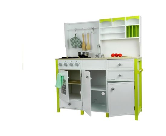 Import Leantoys Wooden Kitchen with an Oven and Accessories Green-White