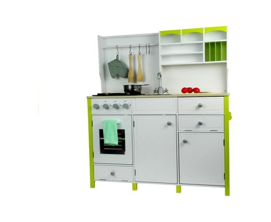 Import Leantoys Wooden Kitchen with an Oven and Accessories Green-White