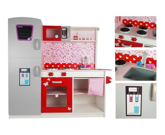 Import Leantoys Wooden Kitchen Jolie Pink/White - With Fridge And Microwave