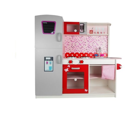 Import Leantoys Wooden Kitchen Jolie Pink/White - With Fridge And Microwave