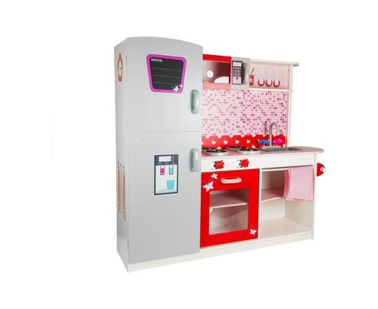 Import Leantoys Wooden Kitchen Jolie Pink/White - With Fridge And Microwave