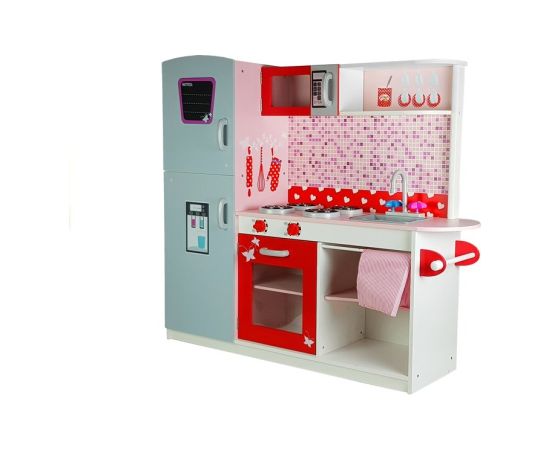 Import Leantoys Wooden Kitchen Jolie Pink/White - With Fridge And Microwave