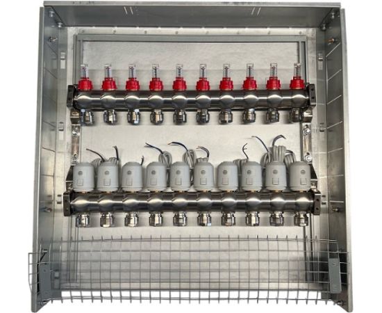 Tuya Heating Manifold 10 Loops with Thermal Actuators NC AC230V and Flow Meters