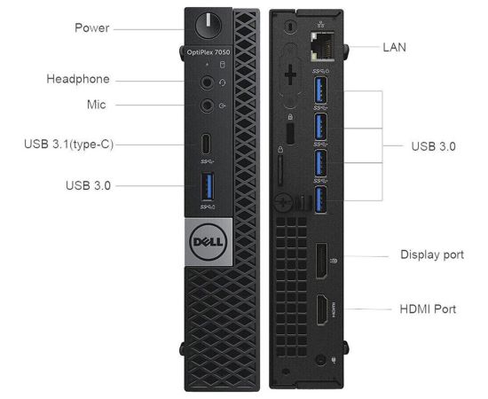 Dell OptiPlex 7050 Micro Стационарный компьютер i5-6500T / 8GB RAM / 256GB SSD / Windows 10 Pro / Refurbished