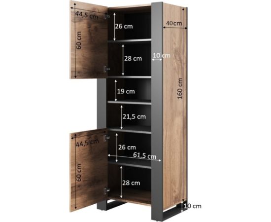 Cama Meble WOOD bookcase 65x40x170,5 oak wotan + anthracite