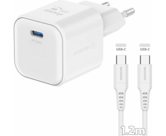 Swissten Tīkla Lādētājs GaN USB-C 20W PD + Datu kabelis USB-C-USB-C 1.2m