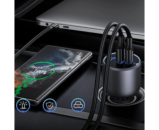 Автомобильное зарядное устройство Ugreen EC705 мощностью 130 Вт 2x USB-C 1x USB-A - серый