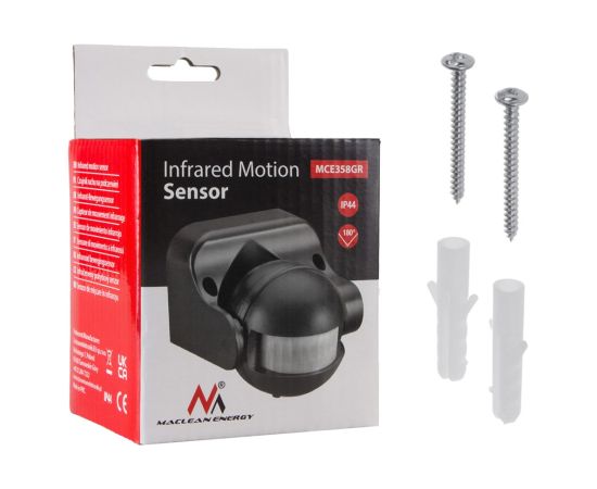 Maclean MCE358 GR Infrared PIR Motion Sensor IP44 Grey Range 12m Max Load 800/1200W Movement Detector