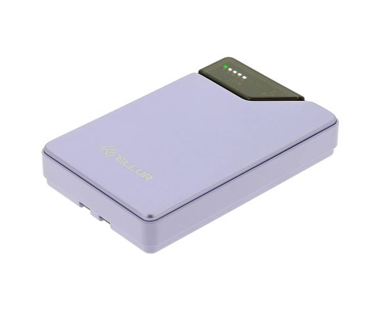 Tellur Power Bank 10000mAh, USB-C + Lightning cables built-in  purple