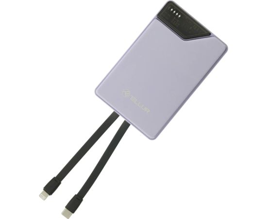 Tellur Power Bank 10000mAh, USB-C + Lightning cables built-in  purple