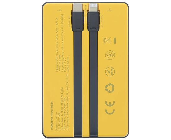 Tellur Power Bank 10000mAh, USB-C + Lightning cables built-in  yellow