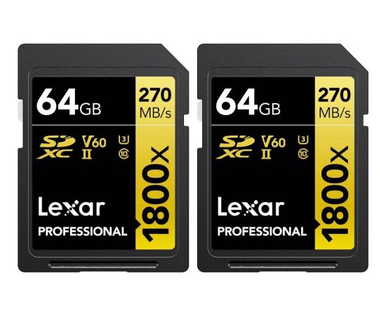 Lexar Professional 1800x SDXC 64 GB + 64 GB Class 10 UHS-II/U3 V60 (LSD1800064G-B2NNU)