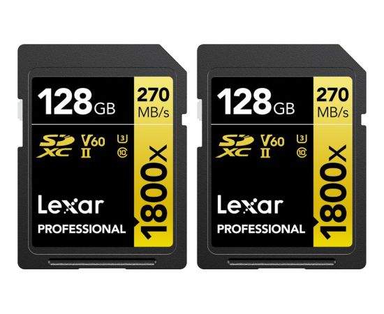 Lexar Professional 1800x SDXC 128 GB + 128 GB Class 10 UHS-II/U3 V60 (LSD1800128G-B2NNG)