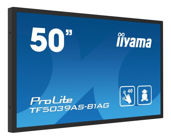 Monitor iiyama iiyama TF5039AS-B1AG signage display Płaski panel Digital Signage 125,7 cm (49.5") LED 500 cd/m 4K Ultra HD Czarny Ekran dotykowy Procesor wbudowany Android 24/7