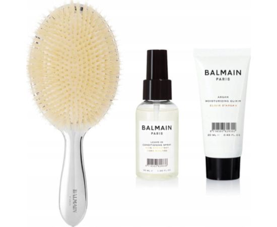 Balmain Set Balmain Professionnel: Spa, Hair Brush, Silver + Argan Moisturising Elixir, Argan, Hair Oil, For Density & Vitality, 20 ml + Silk Perfume, Hair Scented Mist, For Women, 50 ml For Women