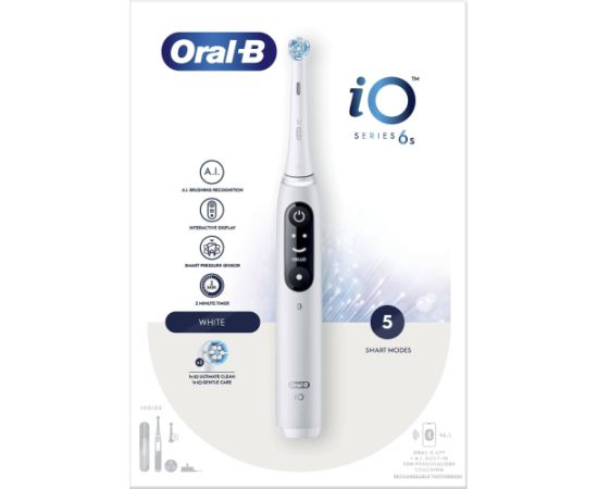 Szczoteczka Oral-B Oral-B iO Series 6s elektrický zubní kartáček, časovač, tlakový senzor, 5 programů, aplikace Oral-B, bílá