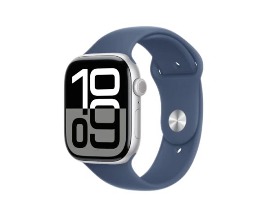 Apple Watch Series 10 Viedpulkstenis 46 mm / GPS / Cellular / Silver Aluminium / Denim Sport Band / M-L