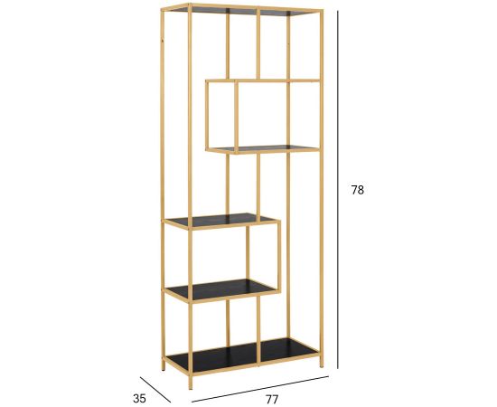 Shelf SEAFORD 77x35xH185cm, black/golden